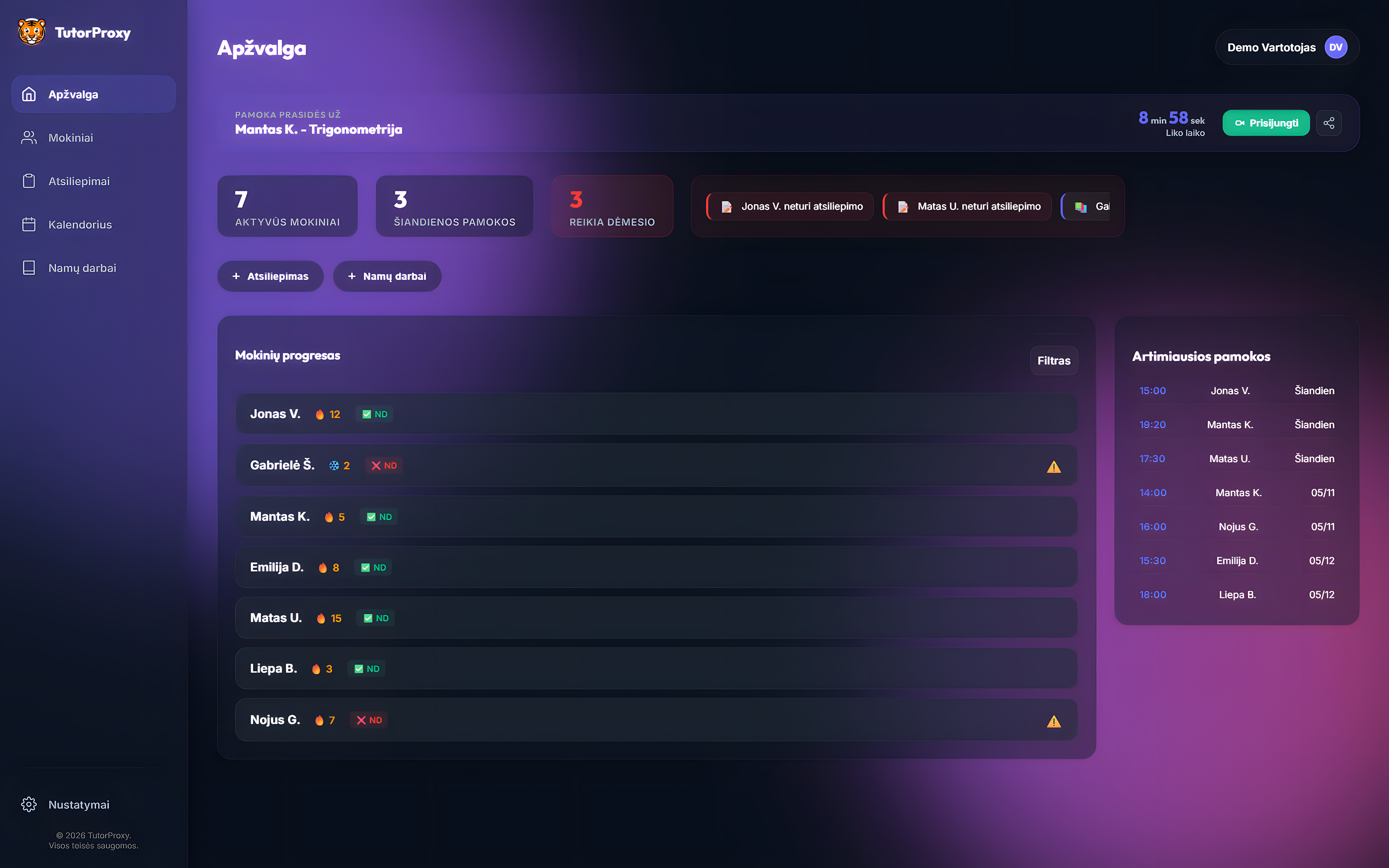 TutorProxy Dashboard Mockup